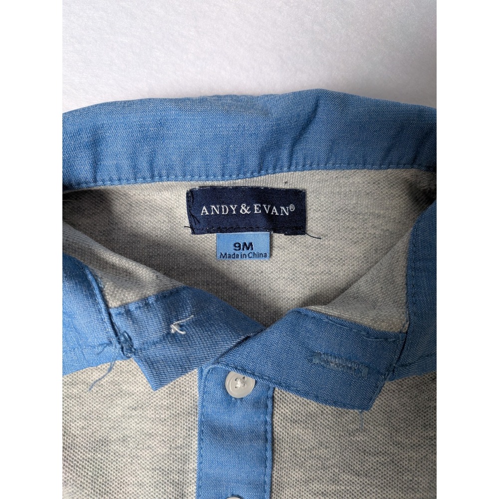 Andy & Evan Baby Boy Grey Blue Polo Romper One Piece Pockets 9M